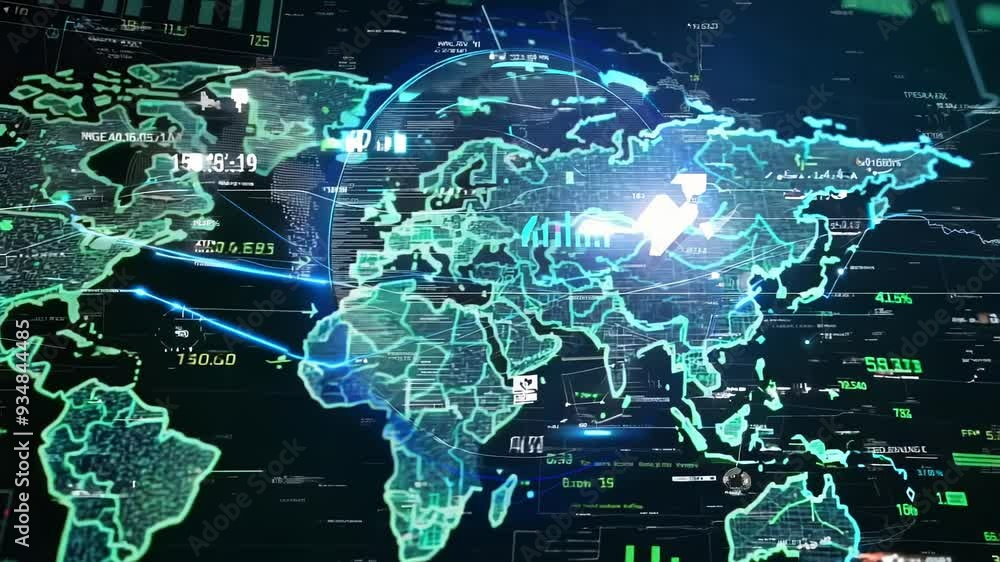 Holographic world map pulses with data streams. Intricate network connections span continents, displaying real-time statistics. Holographic world map pulses with data streams. Intricate network connections span continents, displaying real-time statistics.