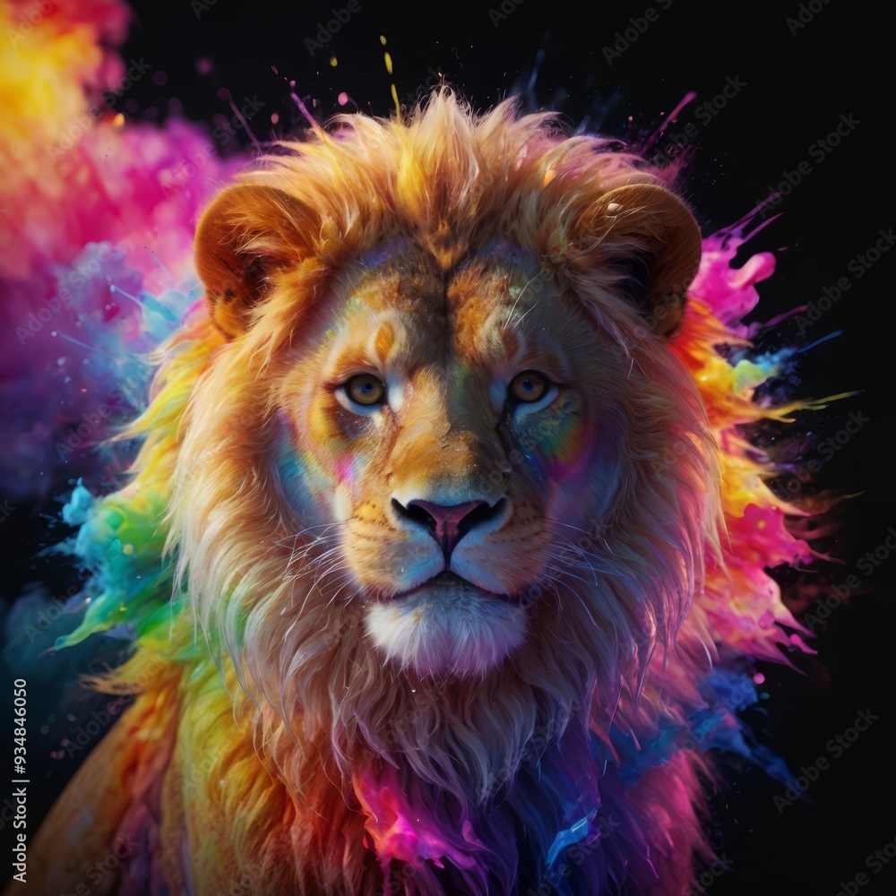 Fototapeta a lion with a rainbow of colors and a rainbow of colors.