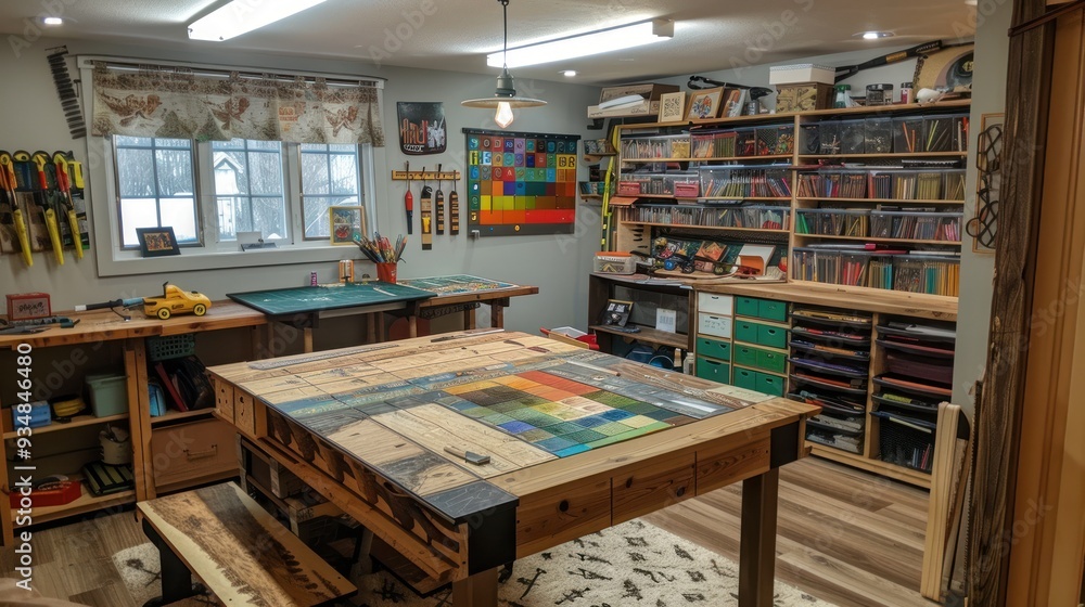 Fototapeta premium Well-Organized Workshop With Colorful Storage.