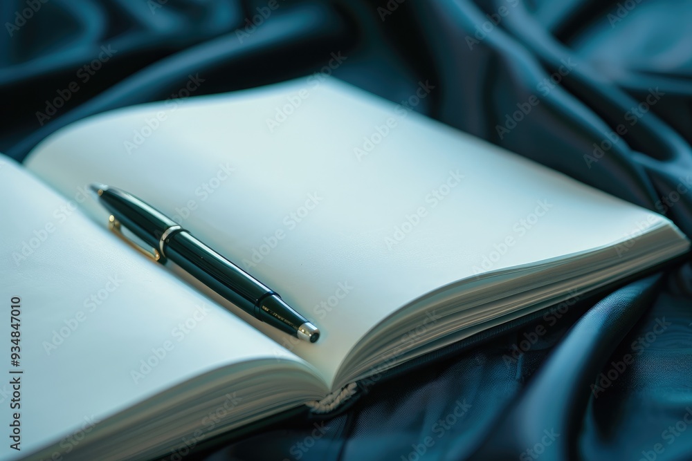 Elegant Guestbook for Condolences with Pen on Black Tablecloth at Funeral Service Elegant Guestbook for Condolences with Pen on Black Tablecloth at Funeral Service