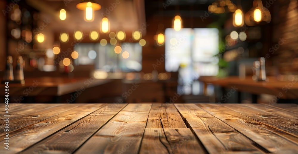 Close-up of a wooden table in a dimly lit restaurant Close-up of a wooden table in a dimly lit restaurant