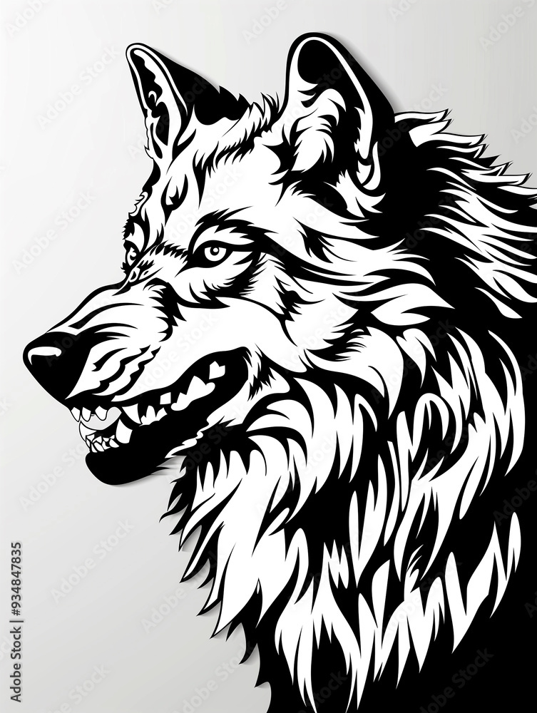 Naklejka premium A wolf with a menacing look on its face. The wolf's teeth are visible, and it is ready to attack