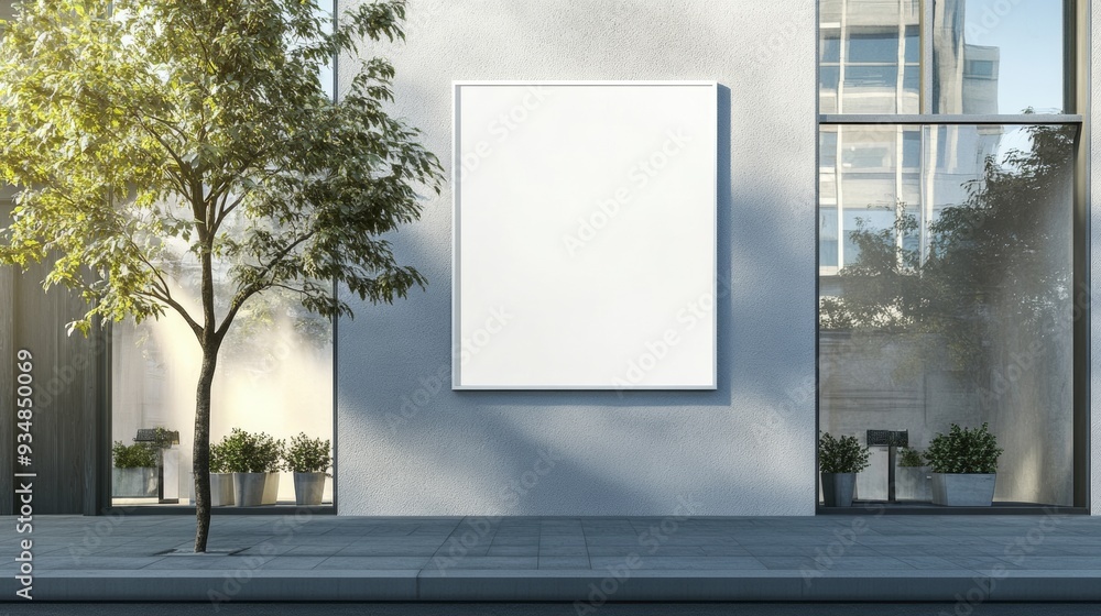 Shopfront Display. White Mockup Poster in Window Shopfront Display. White Mockup Poster in Window