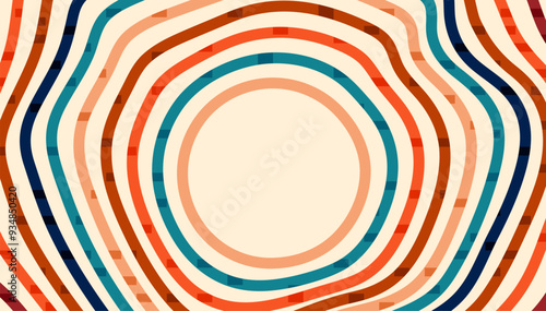irregular circle lines background with retro vintage colors. The wavy circle background has a 70s, 80s and 90s feel concept