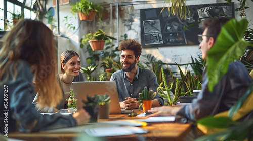 A businessman discussing strategies with his team in an office setting.