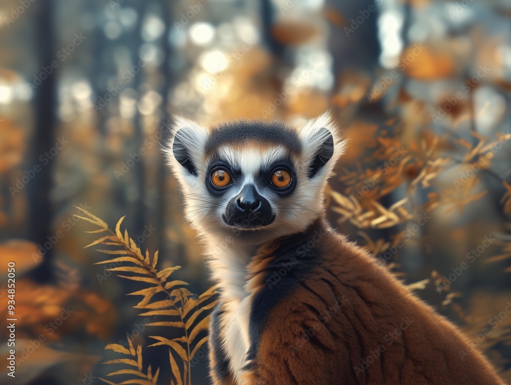 Obraz premium Ring Tailed Lemur, Lemur catta, Madagascan Lemur Close Up Portrait in Wildlife