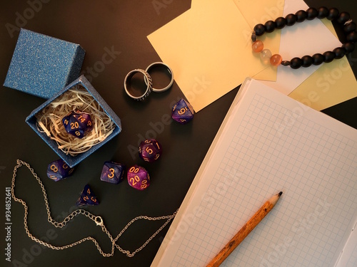Dice for one of the most popular tabletop role-playing games. Atmospheric photo.