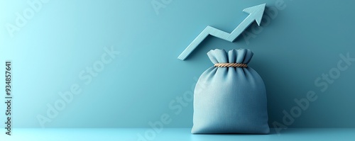 Money sack and upward arrow representing growth and financial success on a blue background