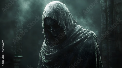 A ghostly monk with a tattered hood photo