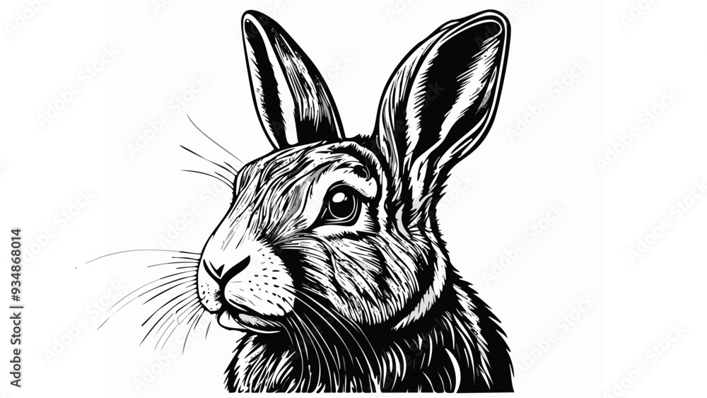 Fototapeta premium Rabbit Head Sketch Style - Animal Face Portrait Mammal 