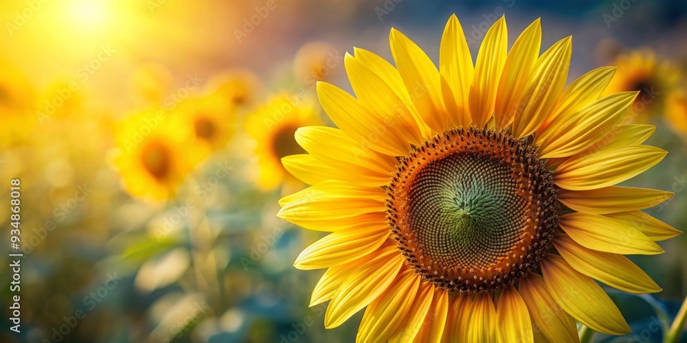 Fototapeta premium Macro shot of a sunflower in natural setting with a golden section composition