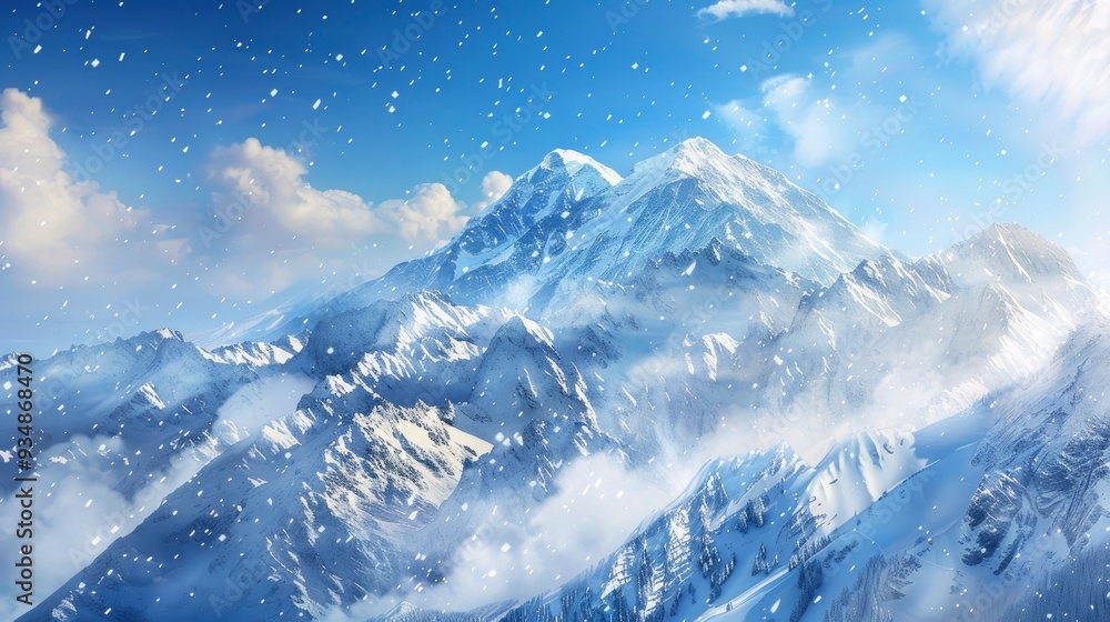 Obraz premium photo of snowy mountain peaks , ai