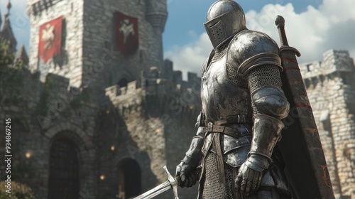 medieval knight with castle in the background