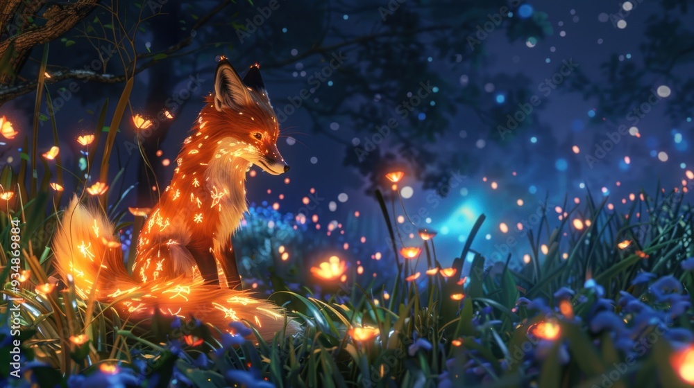 Magical Fox in Enchanted Forest. Magical Fox in Enchanted Forest.