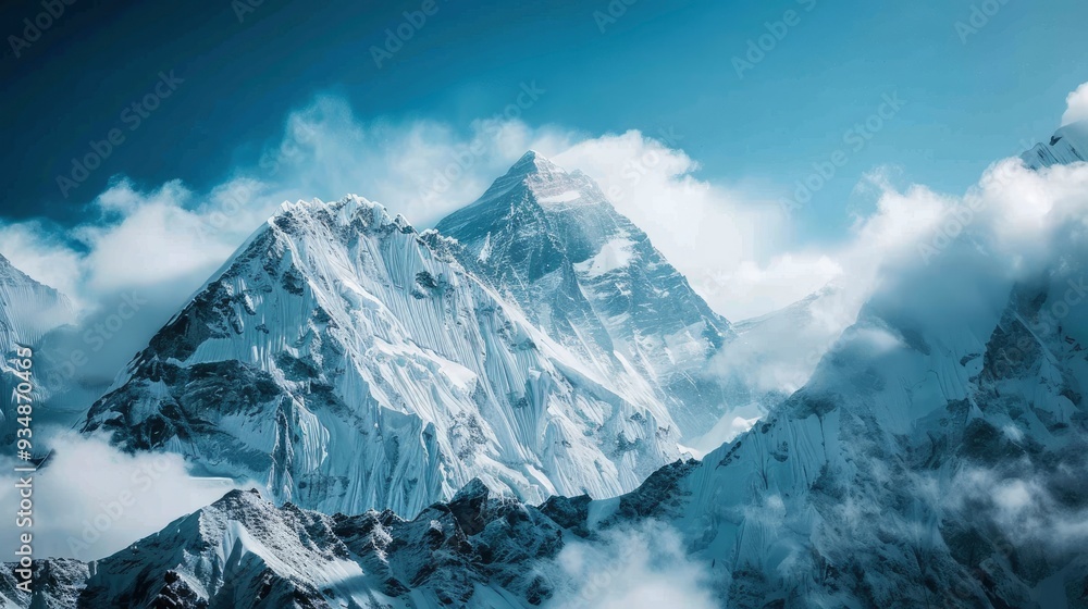 photo of snowy mountain peaks , ai