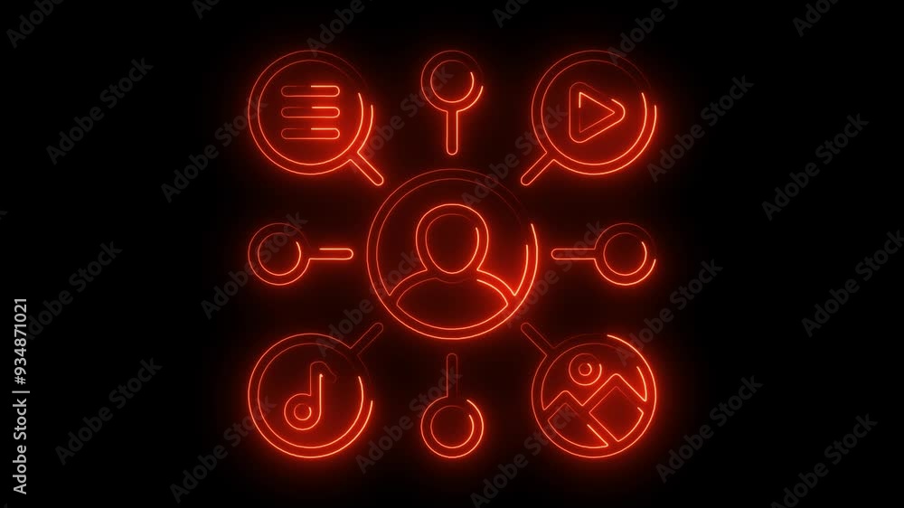 Glowing Digital Content Network, Neon Multimedia Distribution, Connected User Profile Icon, Social Media Content Management, Digital Media Hub Glowing Digital Content Network, Neon Multimedia Distribution, Connected User Profile Icon, Social Media Content Management, Digital Media Hub