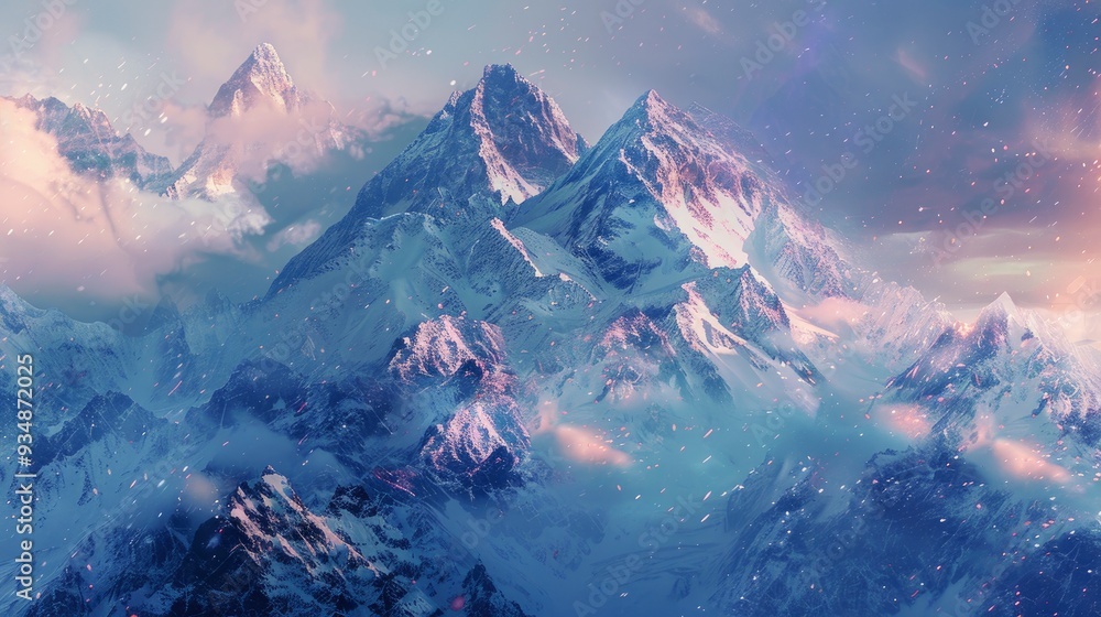 Obraz premium photo of snowy mountain peaks , ai