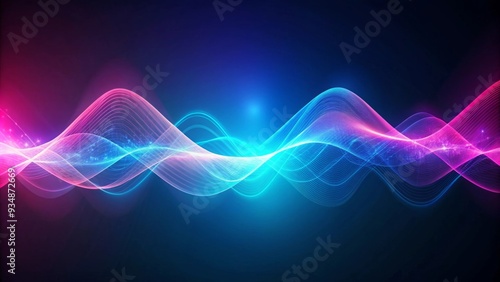 Colorful wave of sound or music in pink and blue hues on a dark background with copy space