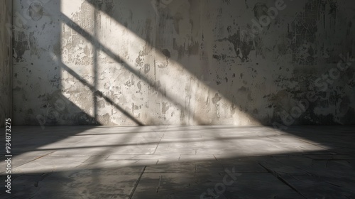 Abstract Light and Shadow Patterns on Concrete Wall and Floor.