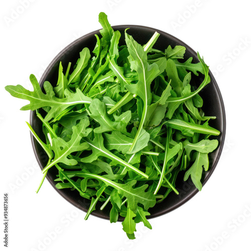 Arugula Lettuce in a bowl top view isolate on transparency background photo