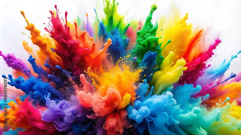 Vibrant explosion of colorful paints on a white background Vibrant explosion of colorful paints on a white background