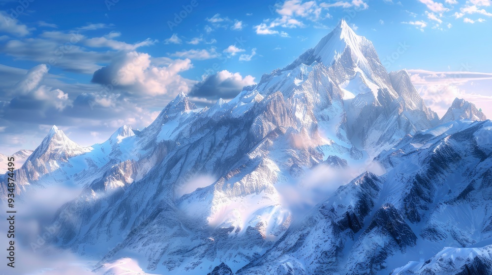 Obraz premium photo of snowy mountain peaks , ai