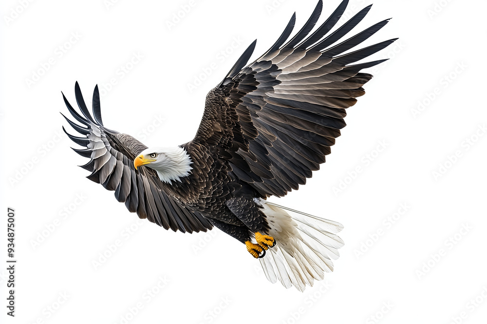 Obraz premium Bald eagle soaring against a white background