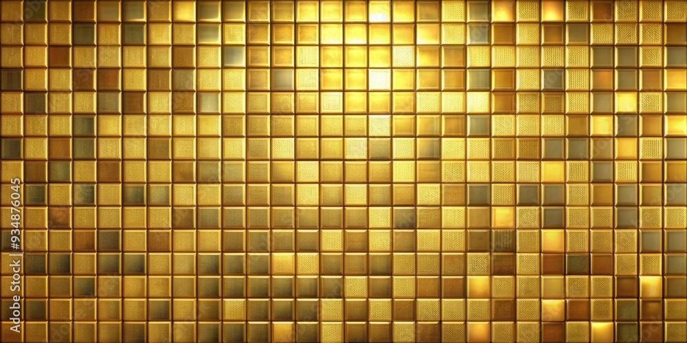 Fototapeta premium Gold square mosaic tiles creating a luxurious and textured background