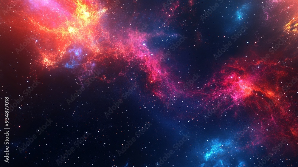 Cosmic Dance of Color: A vibrant nebula swirls with hues of red, blue, and orange, igniting the cosmos in a breathtaking display. Cosmic Dance of Color: A vibrant nebula swirls with hues of red, blue, and orange, igniting the cosmos in a breathtaking display.