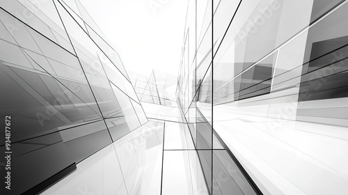 Abstract Glass Corridor: A minimalist and futuristic perspective of a glass corridor with a sense of depth and light. 