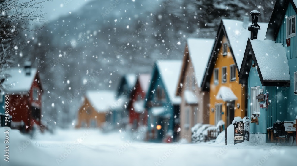 Fototapeta premium Blizzards, avalanches from mountains causing damage to homes.