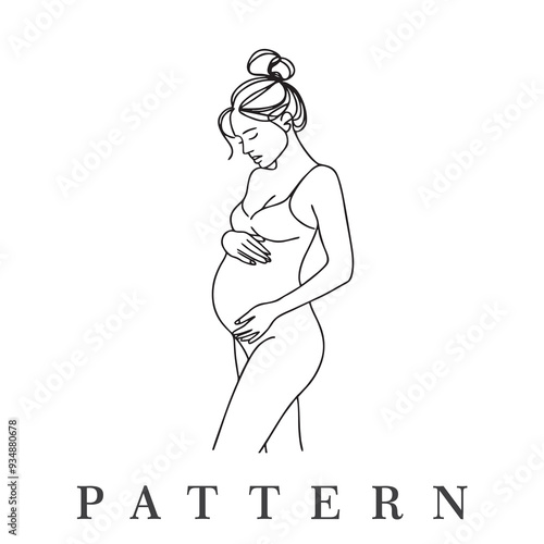 Women pregnant line draw vector design