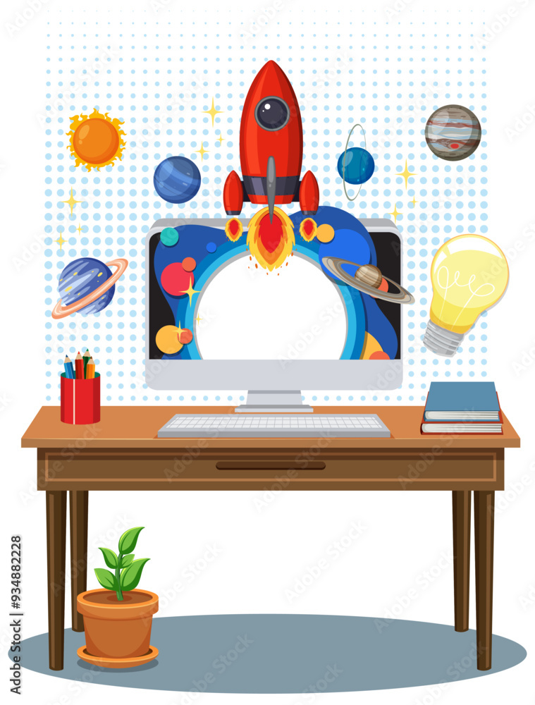 Startup Concept with Rocket Launch