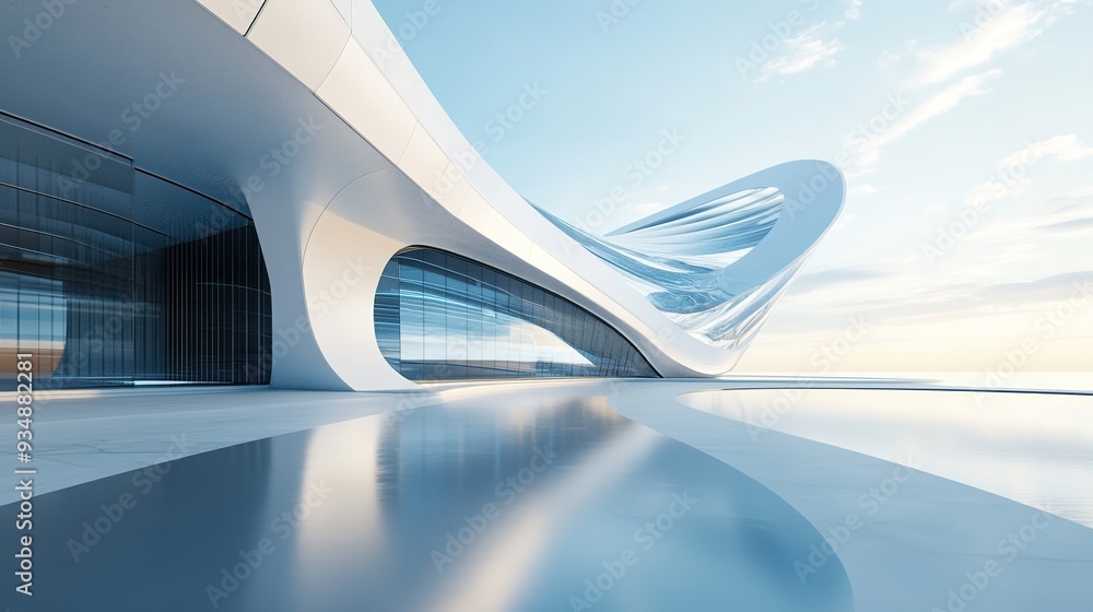 Fluid Reflections: A futuristic architectural marvel with sleek curves and cool tones, reflecting in a serene pool of water, embodies the cutting edge of modern design. Fluid Reflections: A futuristic architectural marvel with sleek curves and cool tones, reflecting in a serene pool of water, embodies the cutting edge of modern design.