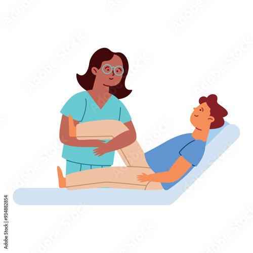 woman physiotherapist gives massage to patient