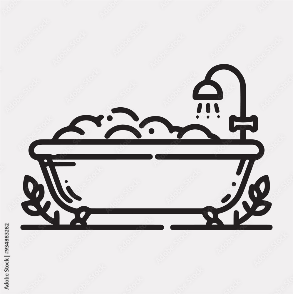 Bathtub linear icon Vector silhouette icon on a white background Bathtub linear icon Vector silhouette icon on a white background