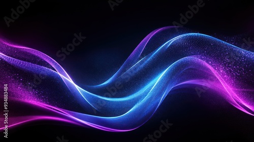 Abstract grainy blue purple color gradient wave black background glowing light dark backdrop