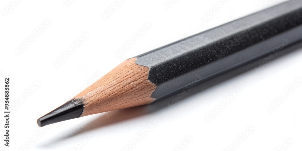 A close-up shot of a sharp black graphite pencil against a white background A close-up shot of a sharp black graphite pencil against a white background