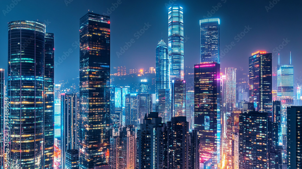 A futuristic cityscape with towering skyscrapers A futuristic cityscape with towering skyscrapers