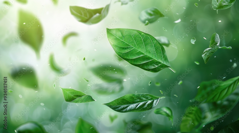 Green Leaf Ballet: Organic Flying Leaves and Whirls for Healthy Products Green Leaf Ballet: Organic Flying Leaves and Whirls for Healthy Products