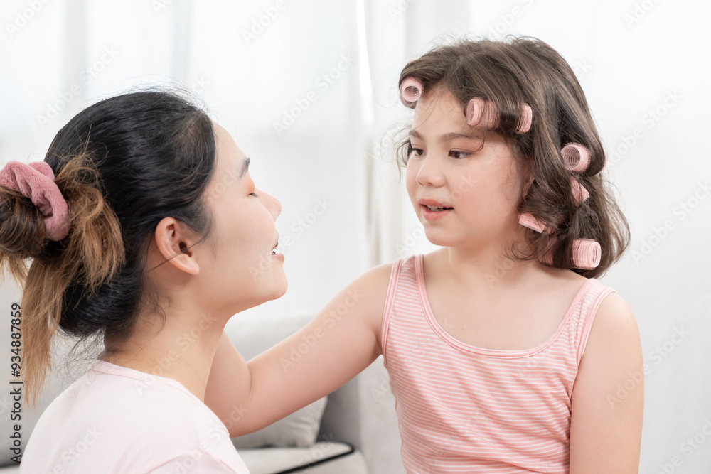 Happy children makeup and make hair styles for mother. Girl applying makeup. Advertisement, lifestyle , cosmetics, makeup accessories, beauty activity, beautician, talent, love beauty Happy children makeup and make hair styles for mother. Girl applying makeup. Advertisement, lifestyle , cosmetics, makeup accessories, beauty activity, beautician, talent, love beauty