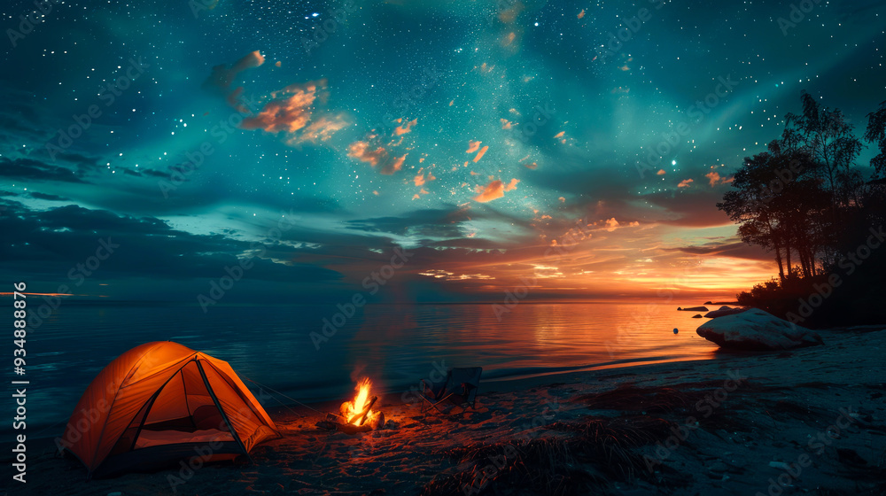 Campsite on a Beach Under a Starry Sky Campsite on a Beach Under a Starry Sky