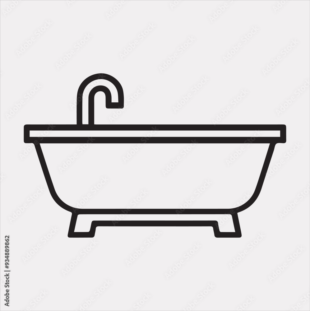 Bathtub linear icon Vector silhouette icon on a white background Bathtub linear icon Vector silhouette icon on a white background