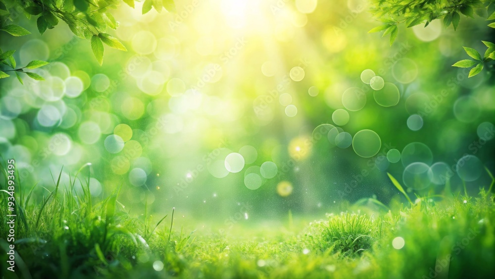 Obraz premium Blurred green nature background with bokeh effect for spring or summer season landscape