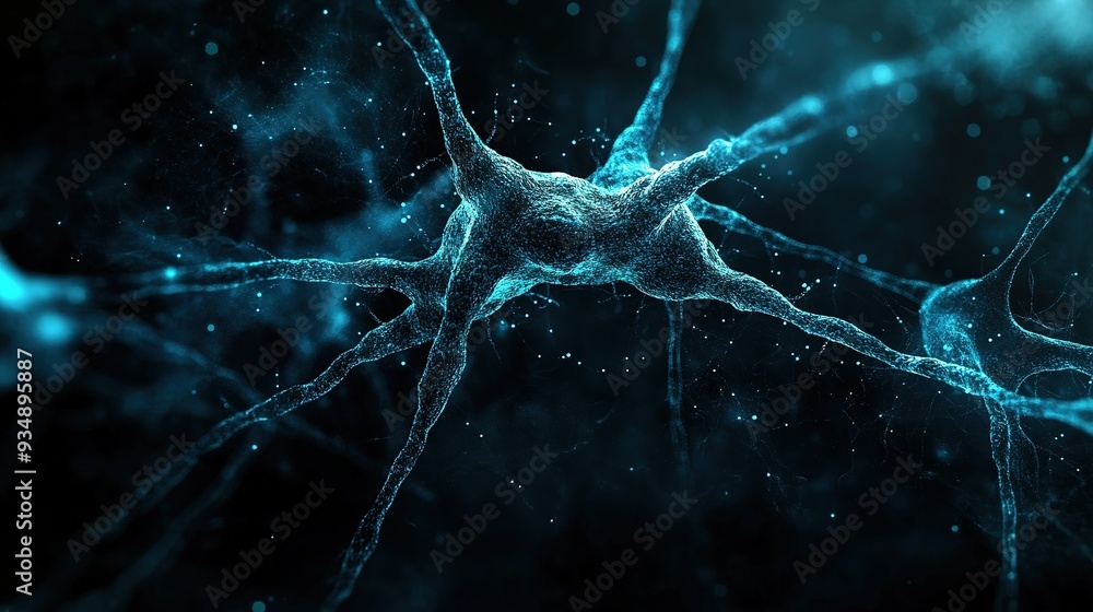Neural Network Glow: A 3D render of a neuron firing, illuminating the intricate network of the brain in an electric blue hue. Neural Network Glow: A 3D render of a neuron firing, illuminating the intricate network of the brain in an electric blue hue.