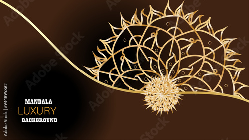 Mandala pattern in gold over a dark background, perfect for luxury branding and decorative projects.