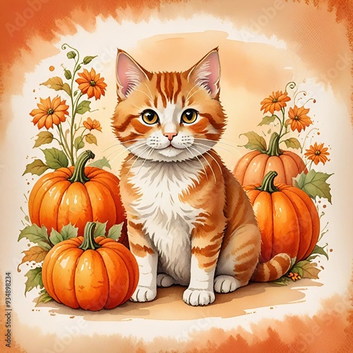 cat with pumpkin
