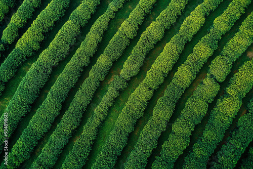 Aerial view of a tea plantation in Asia