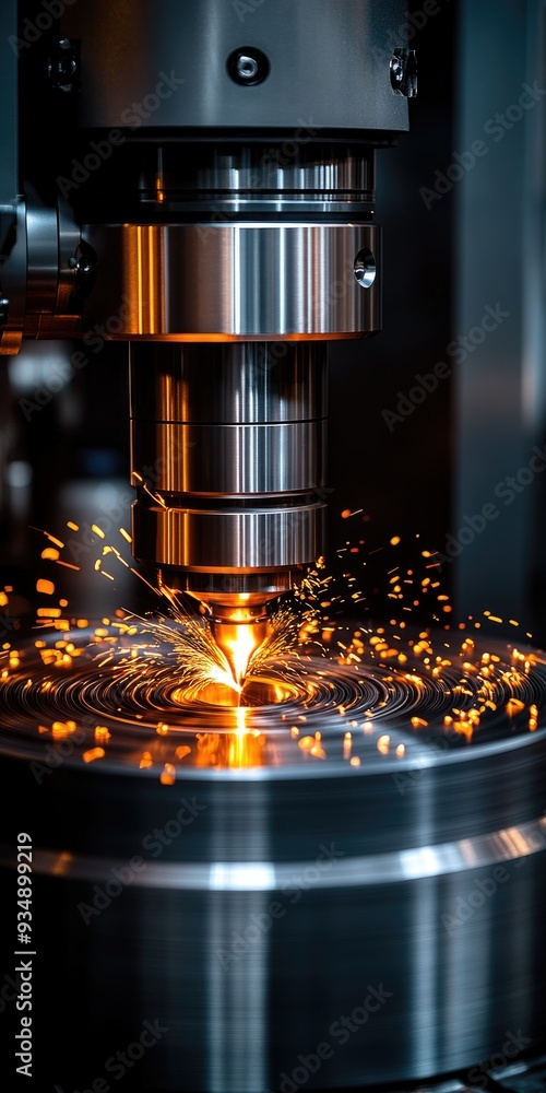 Cnc machine cutting metal, creating sparks in heavy industry Cnc machine cutting metal, creating sparks in heavy industry