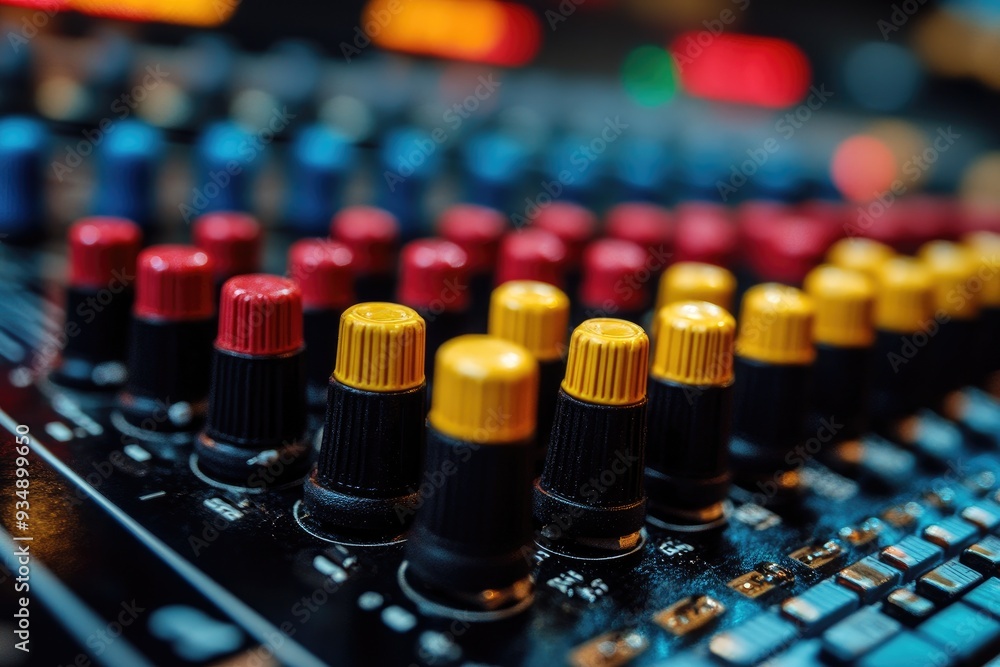 Sound engineer mixing music on audio mixing board Sound engineer mixing music on audio mixing board